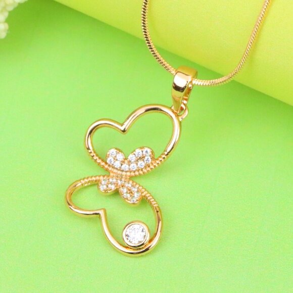 "Butterfly Heart Rose Gold Pendant with Stone, XPPT1218 - Picture 1 of 13